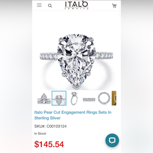 Italo Pear Cut Engagement Rings Sets In Sterling Silver - Picture 10 of 11